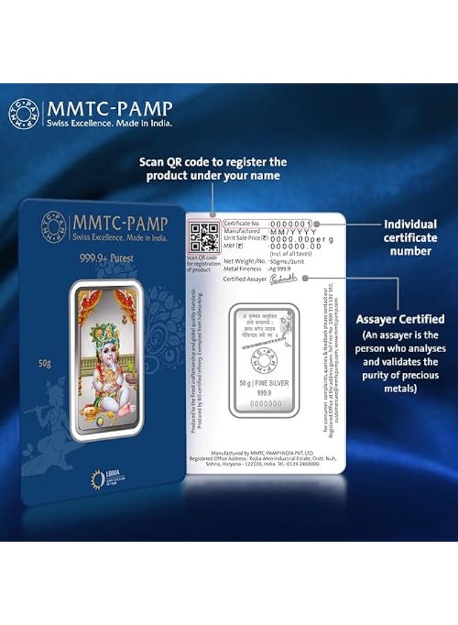 KHUSHBOO JEWELS MMTC - PAMP PURE SILVER 999 LADDU GOPAL 50 GRAMS BAR - Image 4